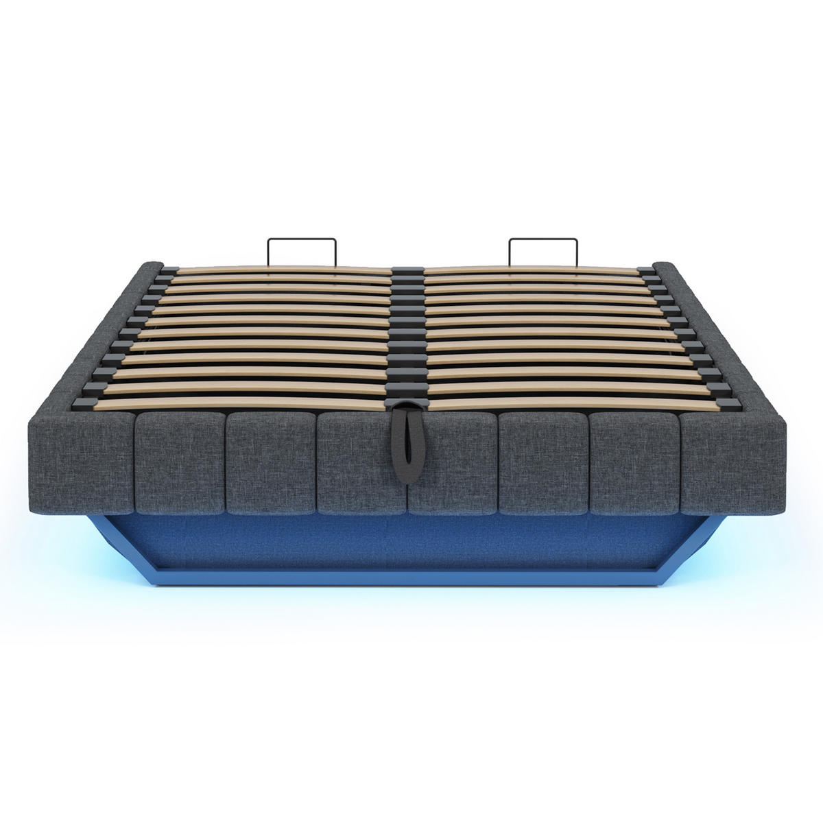 POLSTERBETT 160/200 cm Grau Hydraulischer Schwebebettrahmen mit LED-Beleuchtung - Grau, Textil (160/200cm) - OKWISH