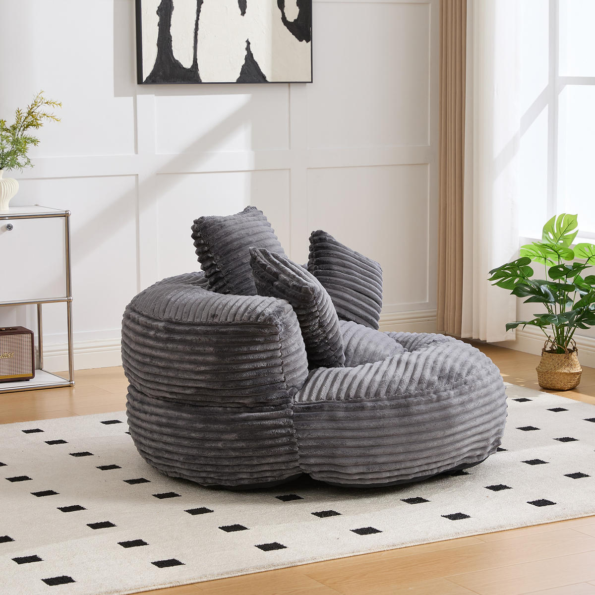 SEDACÍ VAK manšestr tmavě šedý s opěradlem a 3 polštáři - tmavě šedá, textil (108/52/108cm) - Urban Meuble