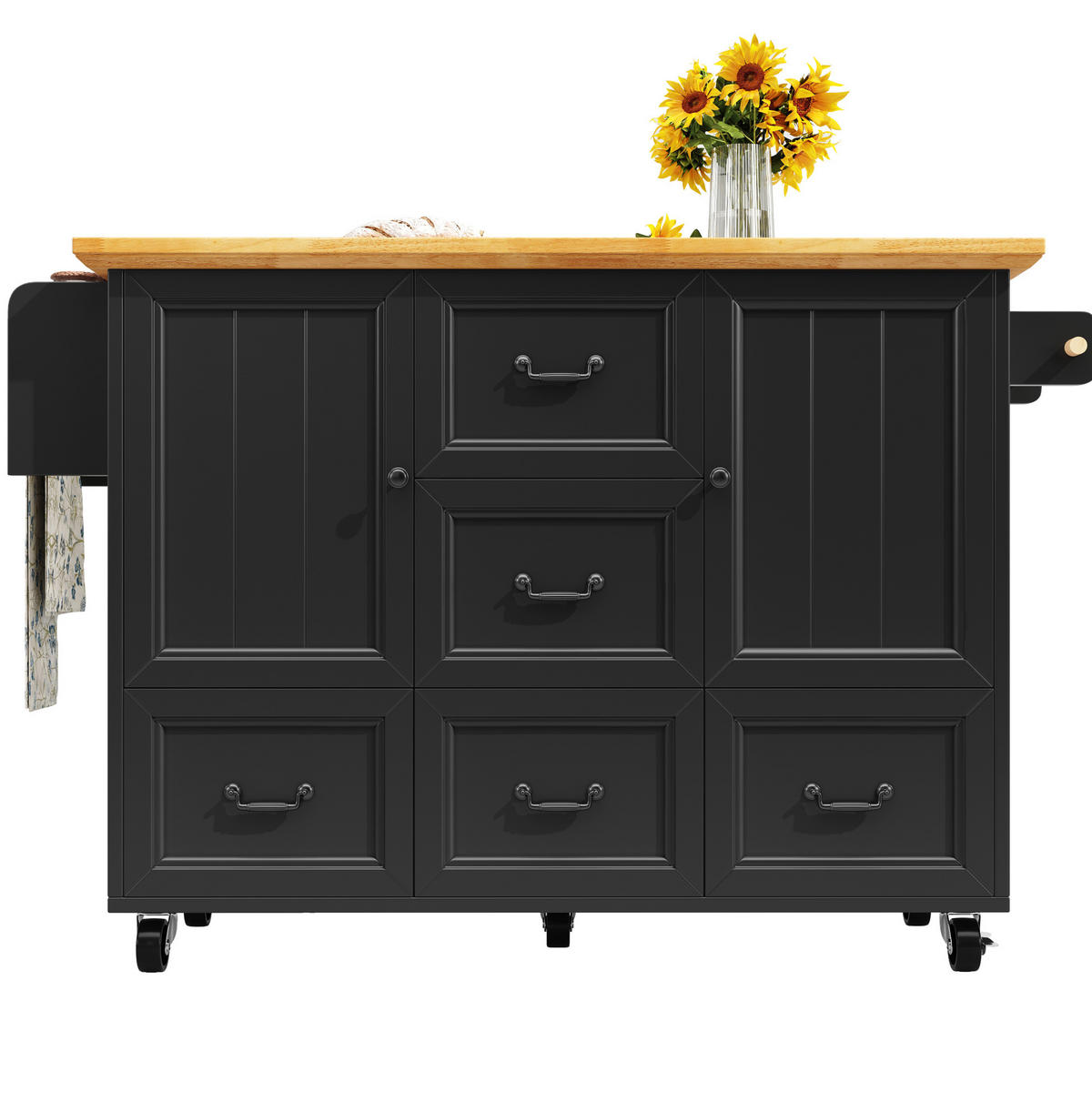 KÜCHENINSEL mit Klappdeckel 120 x 73 x 92,5 cm Schwarz - Schwarz, Metall (45/93/120cm) - Beauniv