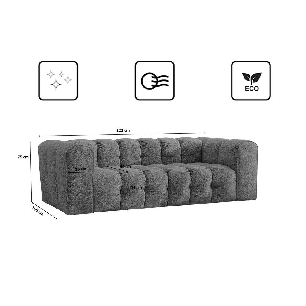Thumbnail - Kaiser Möbel Sofa, Anthrazit, Holz, 222x75x106 cm, Wohnzimmer, Sofas & Couches, Sofas, 3-Sitzer Sofas