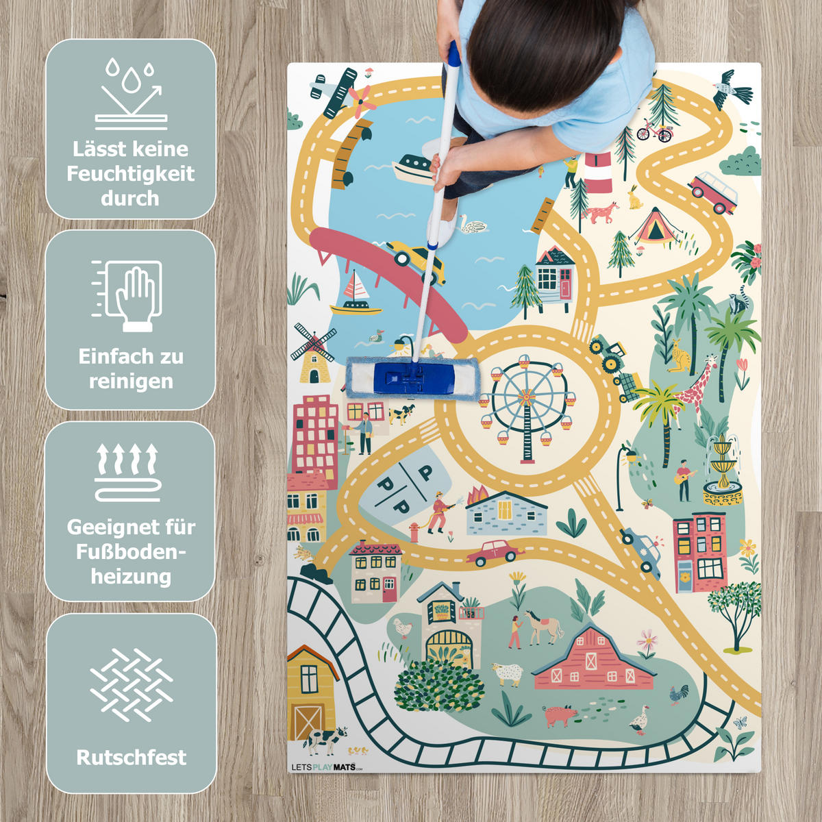 KINDERTEPPICH Riesenrad - Stadt - Tiere - Auto - Kinder 90x135 cm - Multicolor, Kunststoff (90/135cm) - MuchoWow