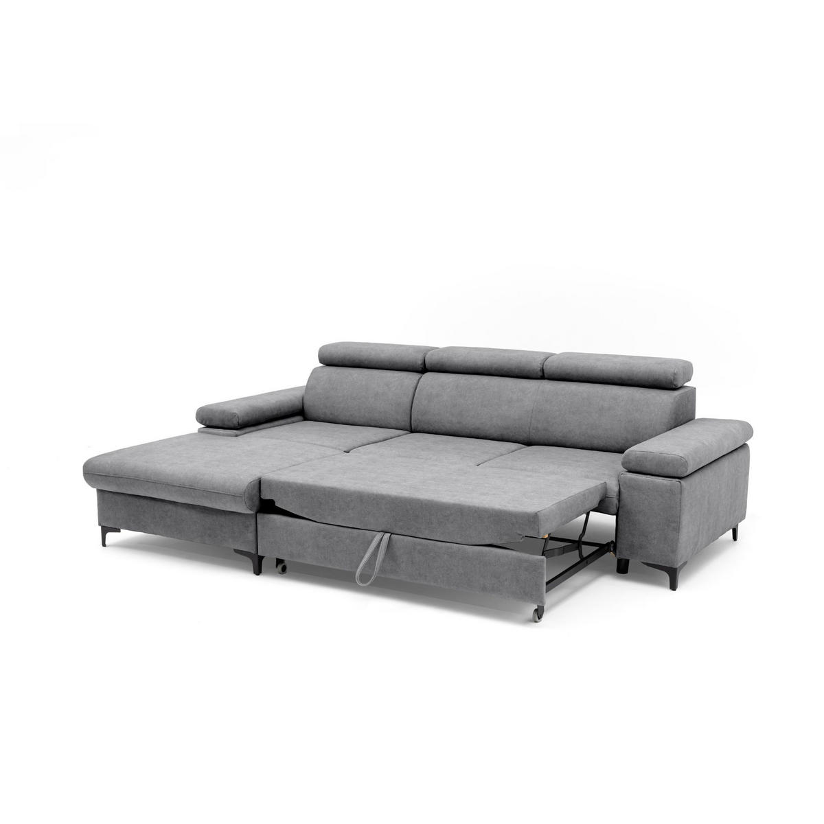 ECKSOFA MAVIC L Links mit Schlaffunktion Velours Grau - Schwarz/Grau, Glas/Holz (176/257cm) - Muffo