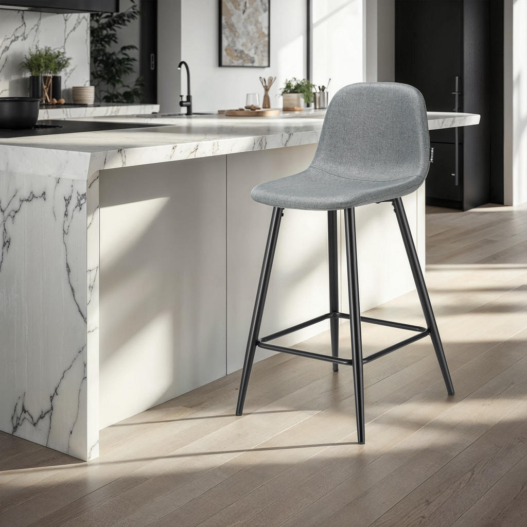 Thumbnail - tectake Thekenstuhl, Dunkelgrau, Schwarz, Textil, 45x92x48 cm, Esszimmer, Barmöbel, Barhocker