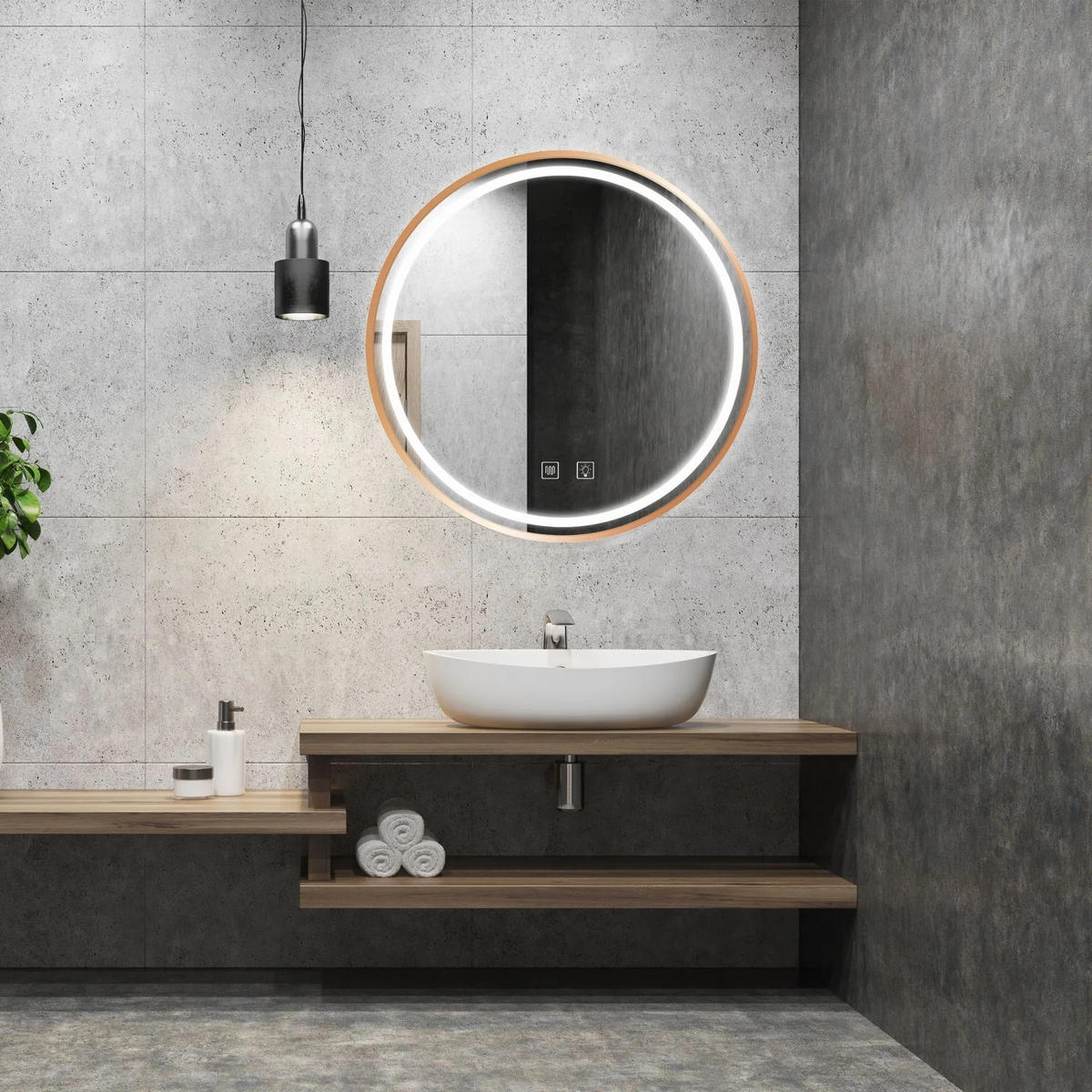 SPIEGEL Rea Led 50cm Mmj Brush Copper - Kupferfarben, Glas (50/50/50cm) - REA