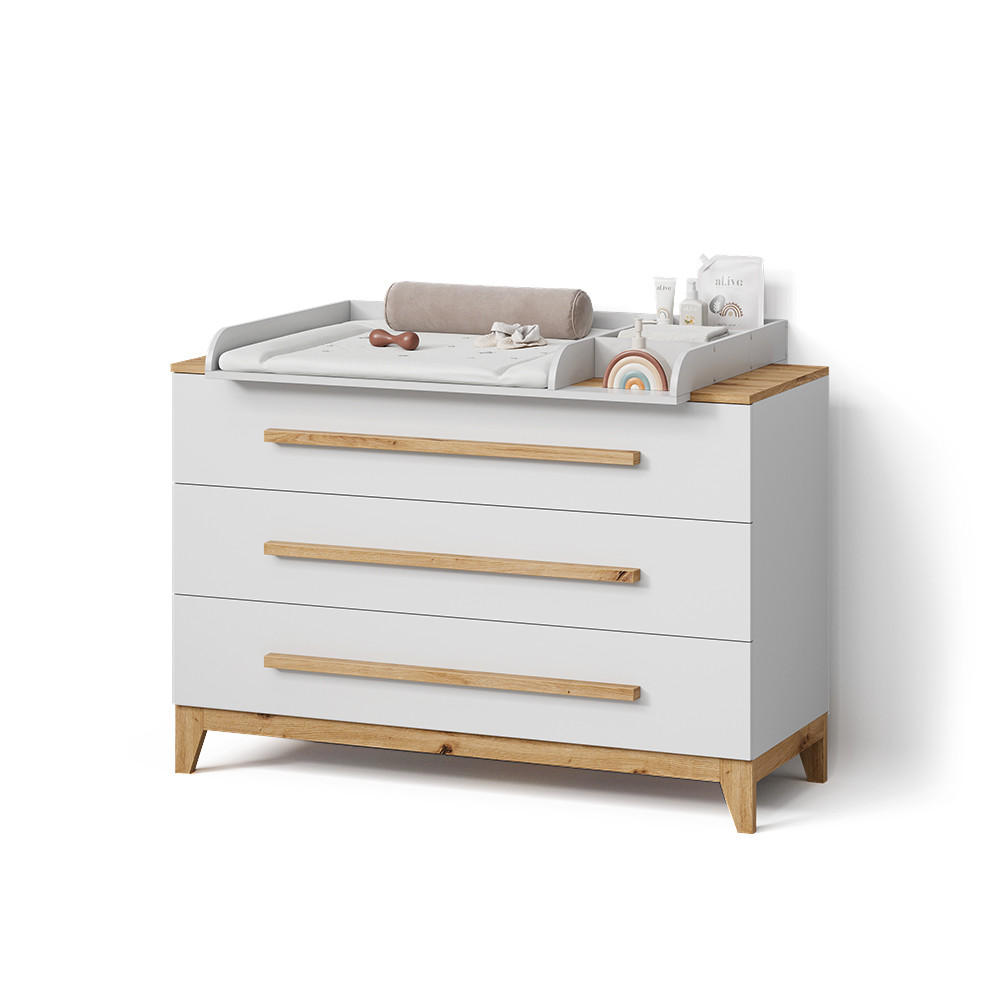 Livinity® KOMODOVÝ PŘEBALOVACÍ STŮL Mailo Bílá/Artisan XL se 3 zásuvkami