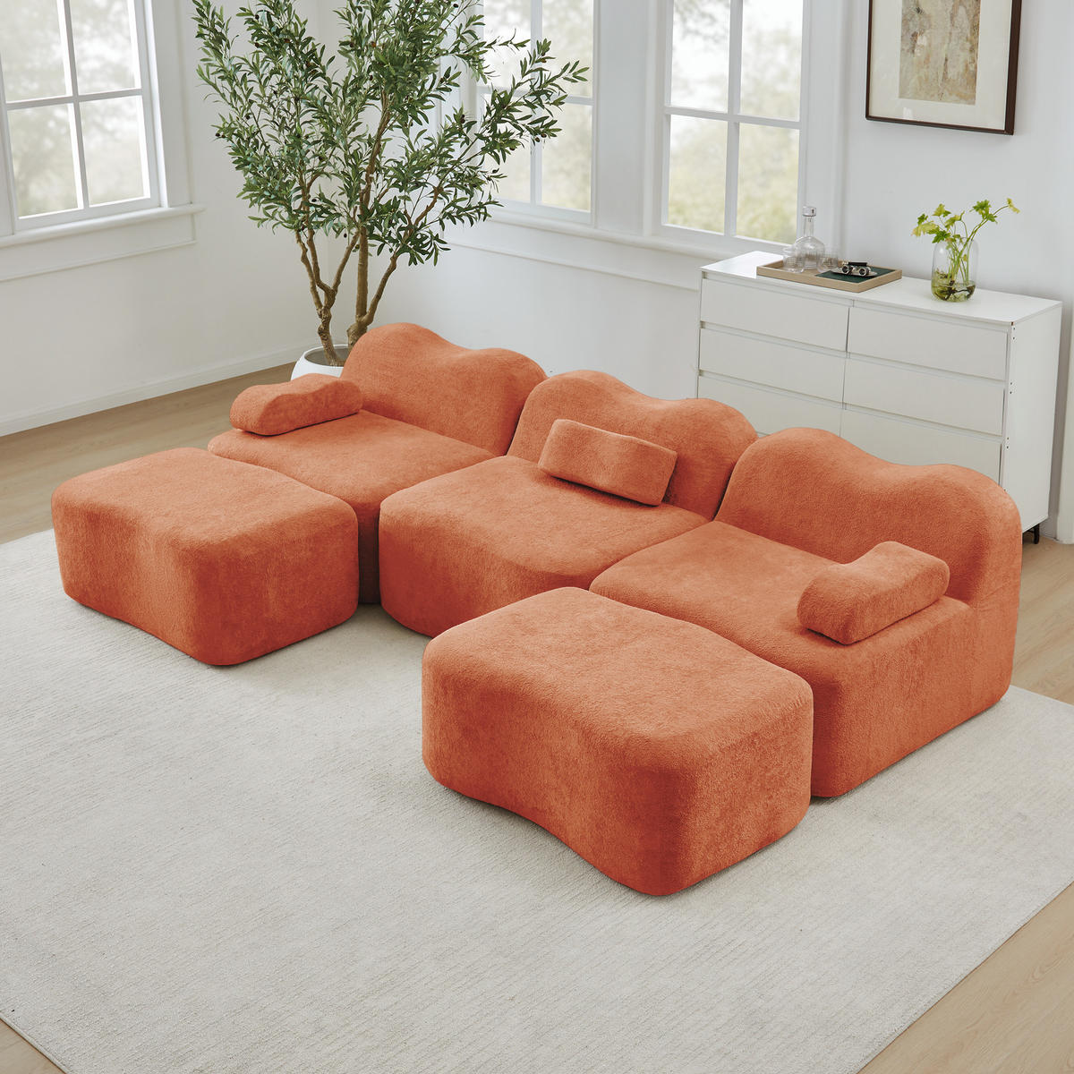 WOHNLANDSCHAFT Samt Orange - Orange, Textil (288/70/167cm) - WISHDOR