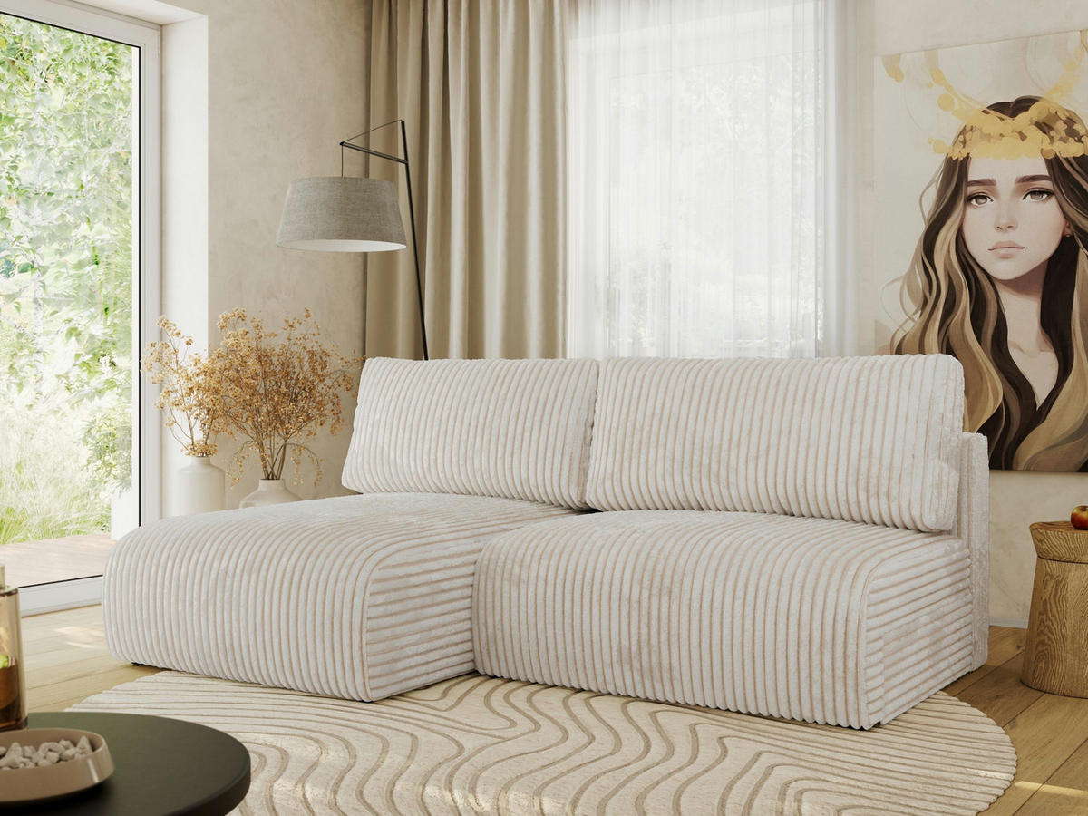 ECKSCHLAFSOFA VIVO L Creme Cord - links - Creme/Schwarz, Kunststoff/Textil (223/150cm) - MKS