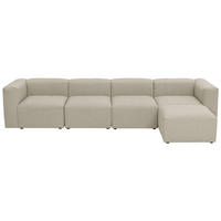 ECKSOFA 4-Sitzer mit Hocker rechts Kattrina Flachgewebe creme - Creme, Kunststoff (175/350cm) - 58aufmkessel