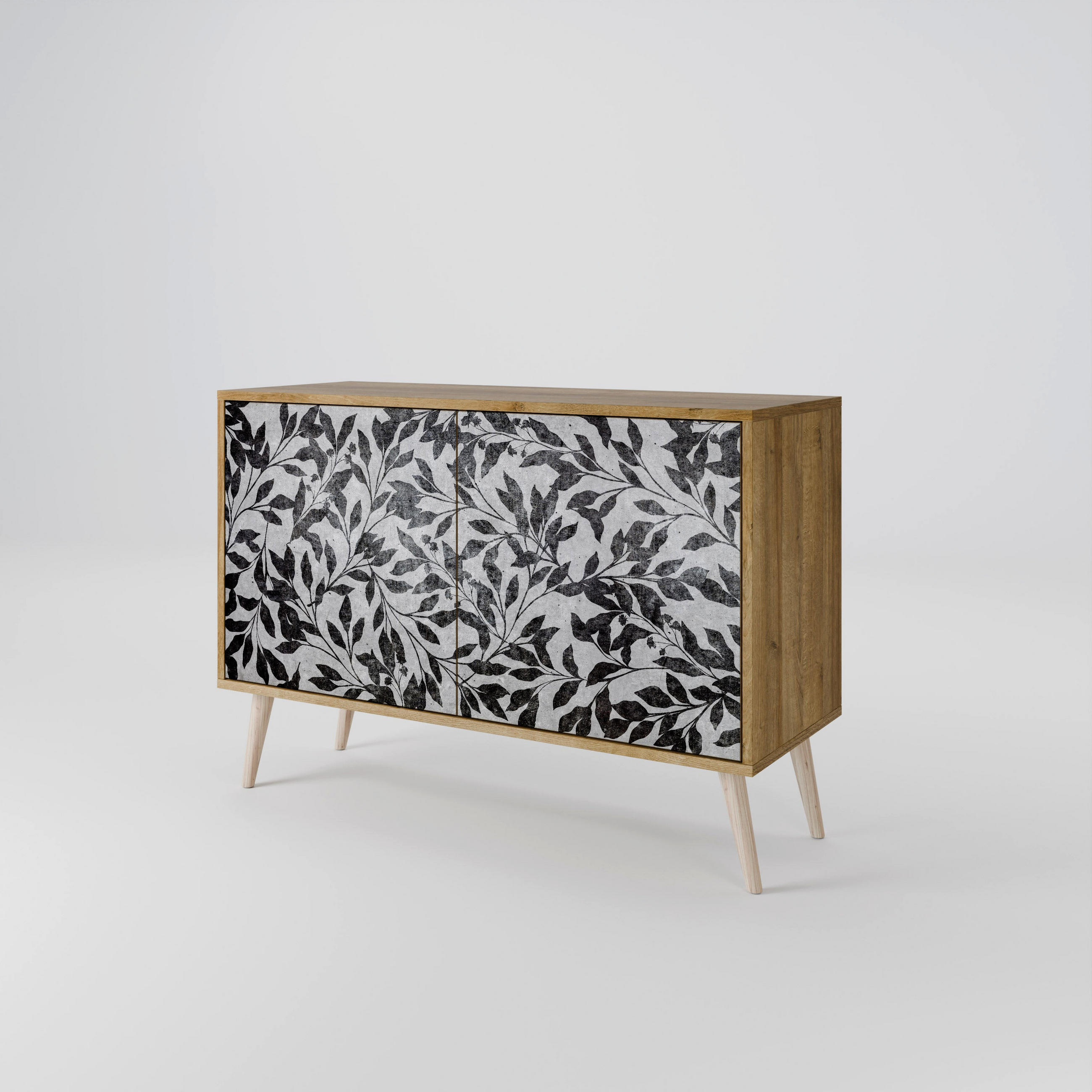 SIDEBOARD CHARCOAL SPROUT, Eicheneffekt, 111x42x77,5 cm, 2 Türen - Eichefarben/Buchefarben, Holzwerkstoff/Buchenholz (111/77.5/42cm) - SpaceRebels