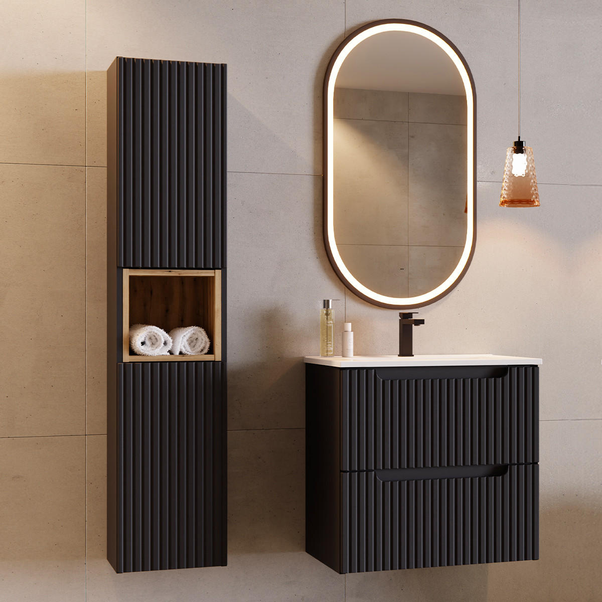 BADMÖBEL 60cm Riva 2er-Set Schwarz - Schwarz, Holzwerkstoff (60/57/40cm) - Petits-meubles