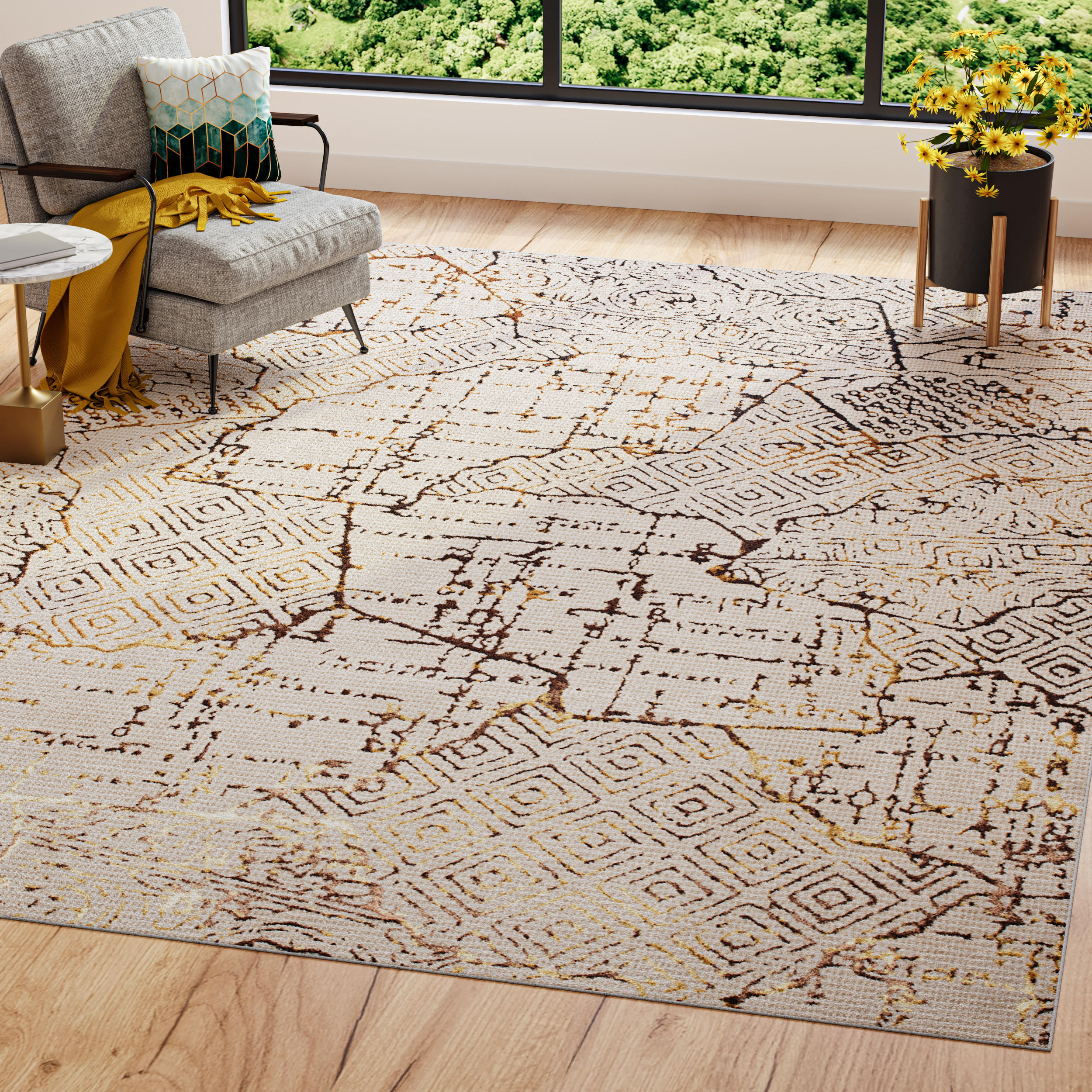 TEPPICH GOLDEN Creme 120/170 cm - Creme, Kunststoff (120/170cm) - Tapiso