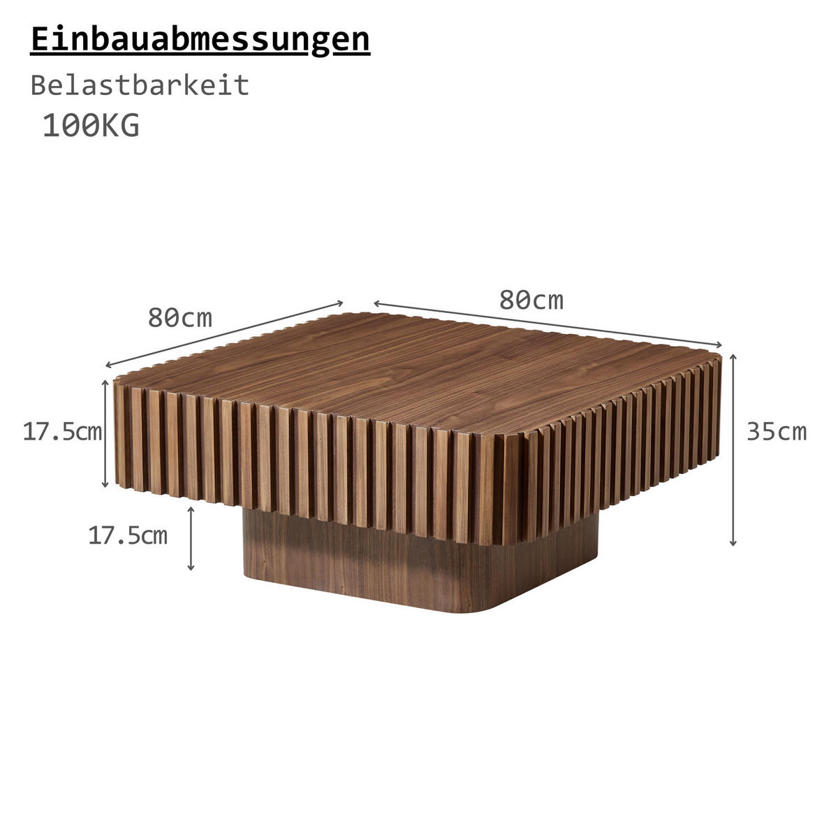 COUCHTISCH aus Massivholz und MDF 80x80x35 cm in Walnussoptik - Walnussfarben, Holzwerkstoff (80/80/35cm) - Modfu