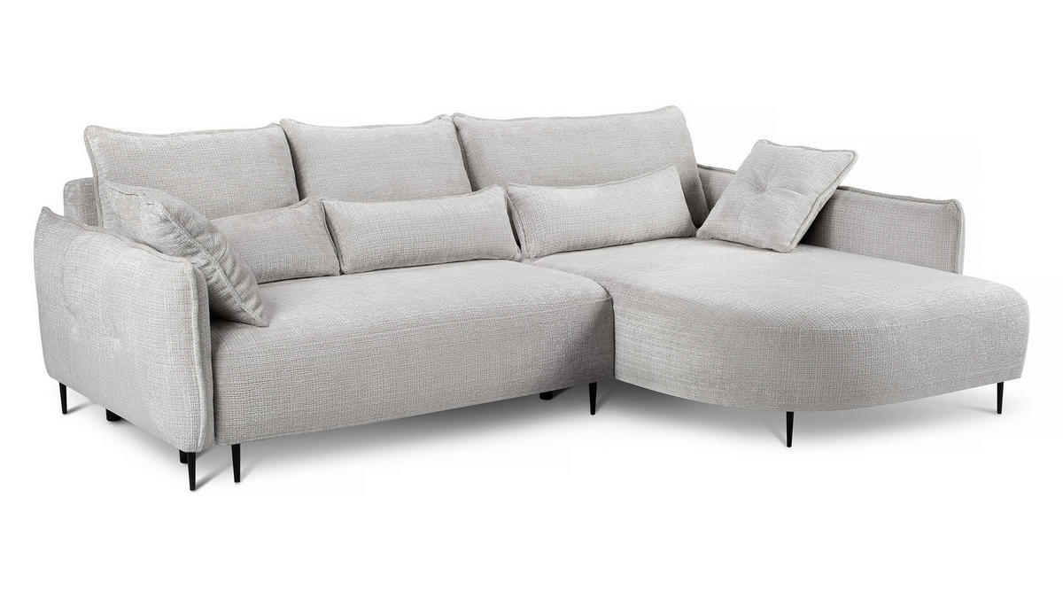 ECKSOFA Oblivio Hellgrau Chenille - Hellgrau/Schwarz, Textil/Metall (285/200cm) - Selsey