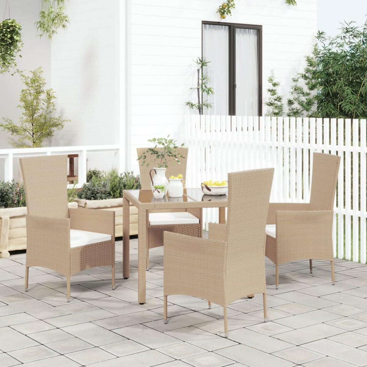 GARTENSTÜHLE mit Kissen 4 Stk. Poly Rattan Beige - Beige, Holz (60/108/58cm) - furnicato