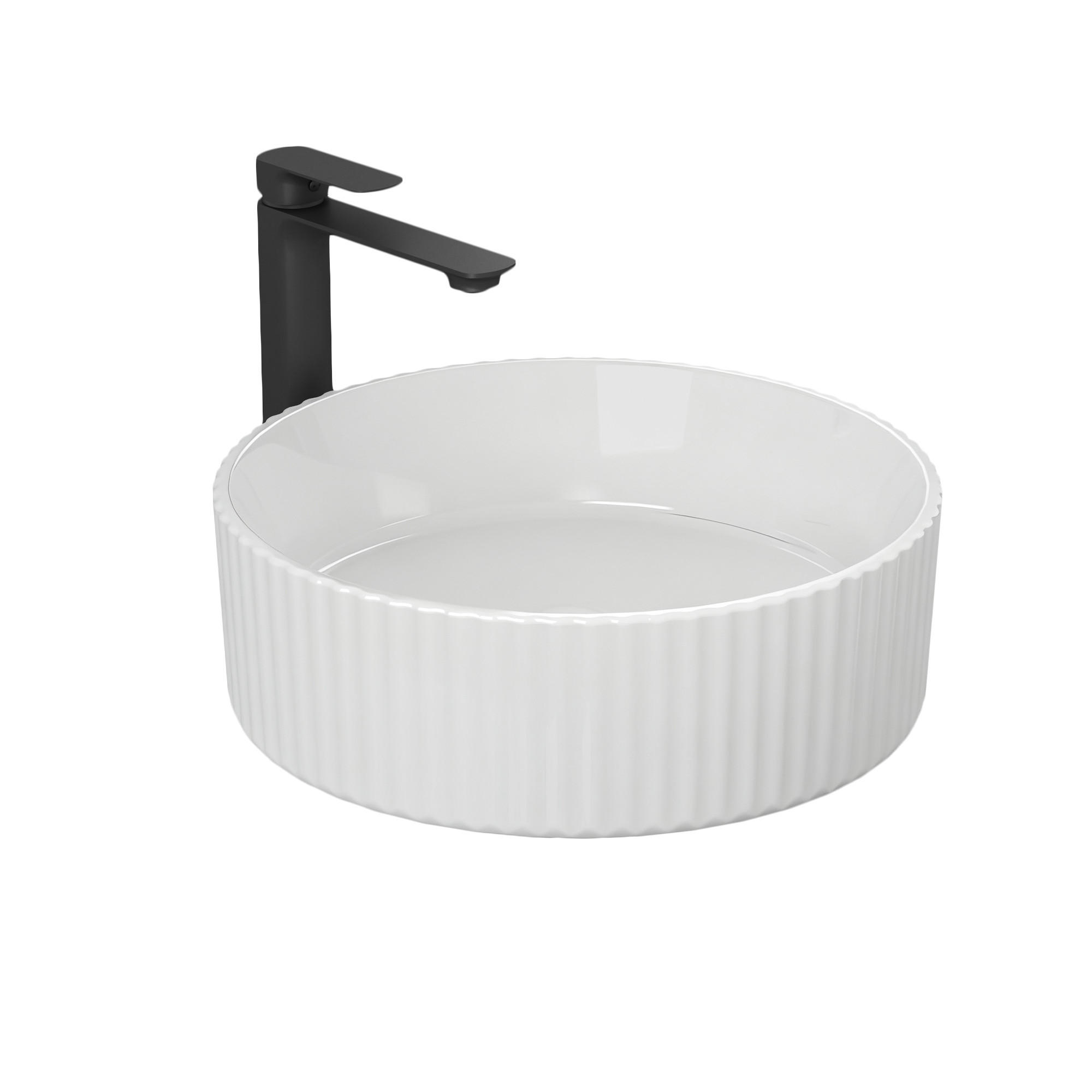 WASCHBECKEN Rund Keramik mit vertikalen Oberflächenrillen Weiß Ø36 / 11,5 cm - Weiß, Keramik (36/11.5/36cm) - EMKE