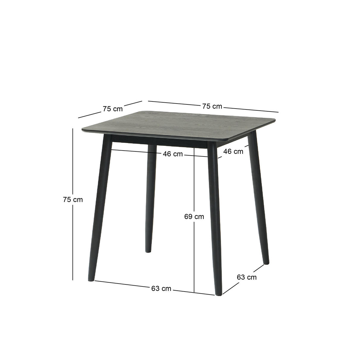 ESSTISCH Rechteckig Schwarz 75 x 75 x 75 (cm) - Schwarz, Holz (75/75/75cm) - Nordlys