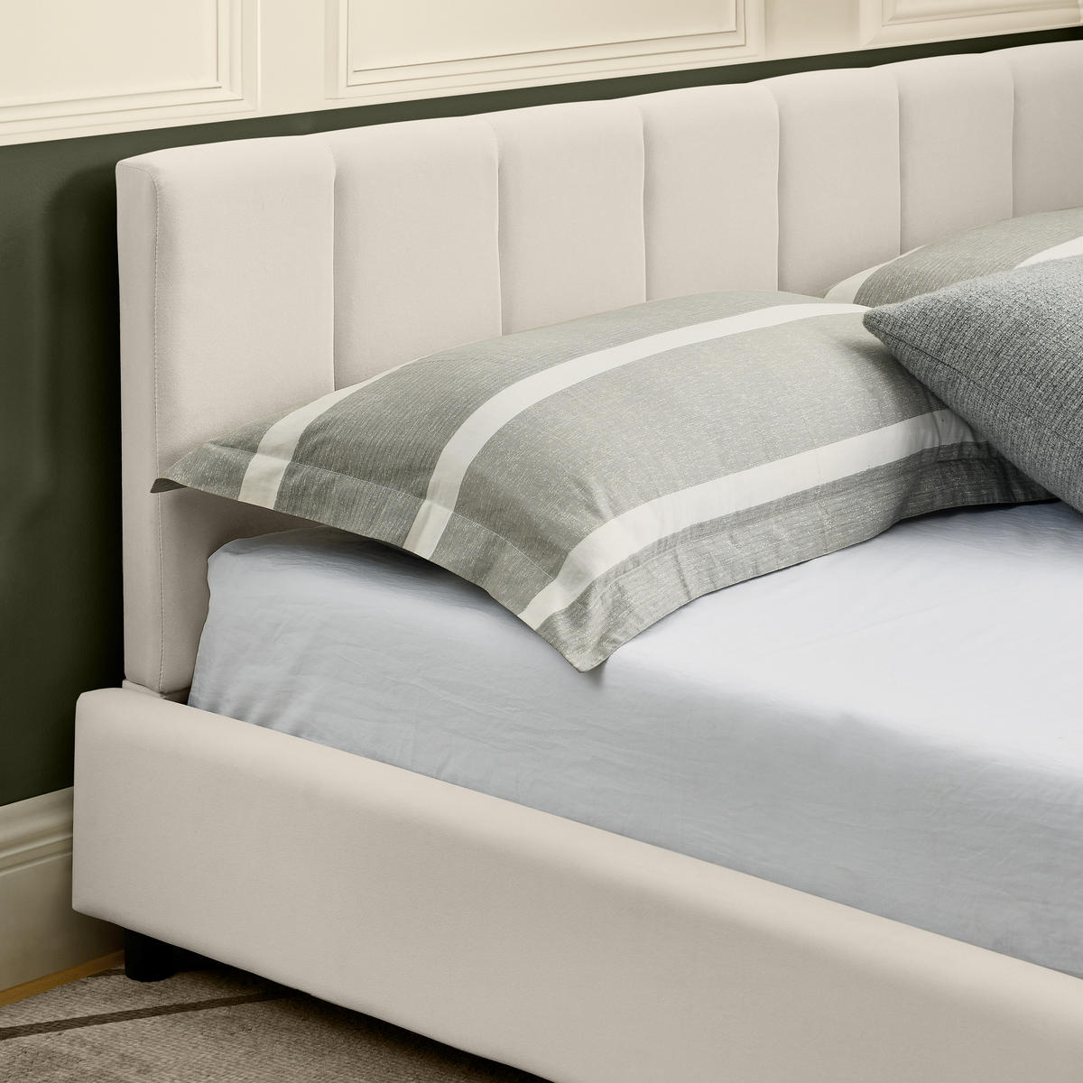 POLSTERBETT 160x200 cm Samt Rückenlehne beige - Beige, Kunststoff (160/200cm) - LEBENLANG