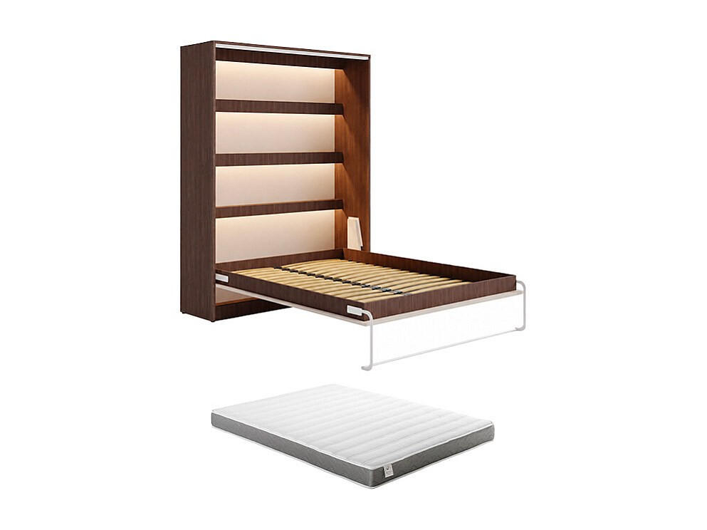 SCHRANKBETT - 2 Personen - holz - naturfarben dunkel, beige Rapili - Beige/Naturfarben, Holz/Metall (160/200cm) - Vente-Unique