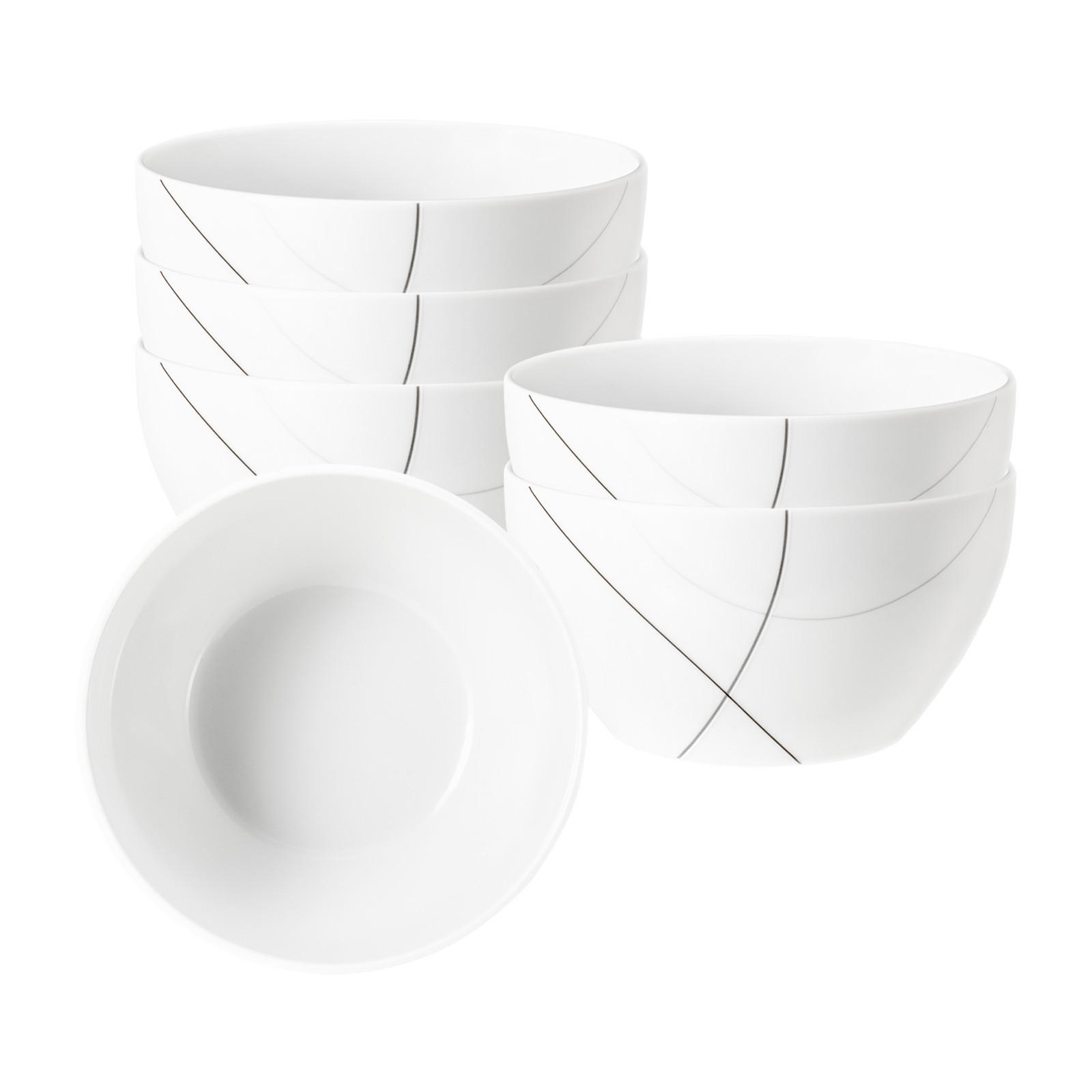 MÜSLISCHALEN Trio Highline weiß-grau ø 15 cm 6er Set - Weiß/Grau, Keramik (14.9cm) - Seltmann Weiden