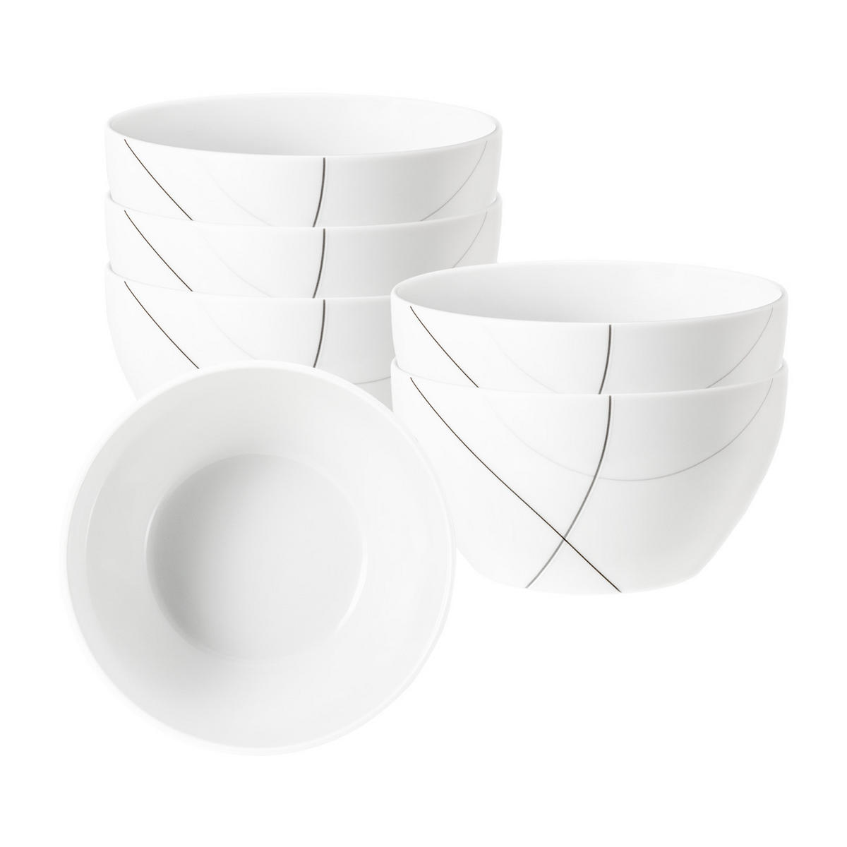 MÜSLISCHALEN Trio Highline weiß-grau ø 15 cm 6er Set - Weiß/Grau, Keramik (14.9cm) - Seltmann Weiden