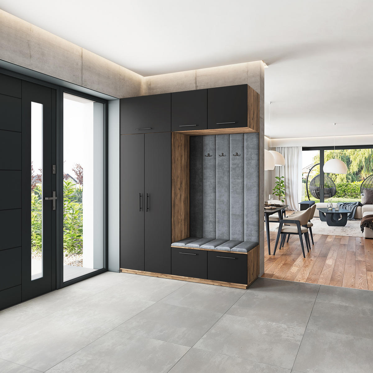 GARDEROBENSCHRANK REMA 180/240/60 cm Modern Garderobe-Set Eiche Lefkas - Eichefarben/Schwarz, Holzwerkstoff (180/240/60cm) - MASSENO