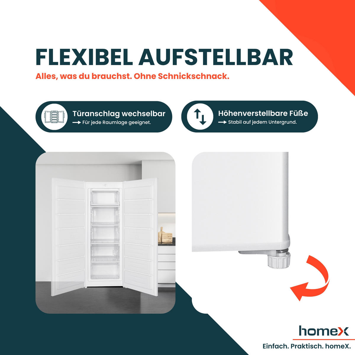 GEFRIERSCHRANK groß - 168L Nutzinhalt, 4-Sterne Gefrieren, freistehend, leise, weiß - Weiß, Kunststoff/Metall (54.4/142.6/57.1cm) - homeX