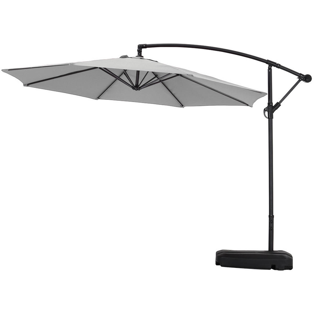 AMPELSCHIRM aus Polyester Metall in Hellgrau und befüllbarer Kunststoff-Sockel mit dem Rollen drehbar 360° neigbar 60° 3 x 2.6m - Grau, Metall (300/240cm) - Livingandhome