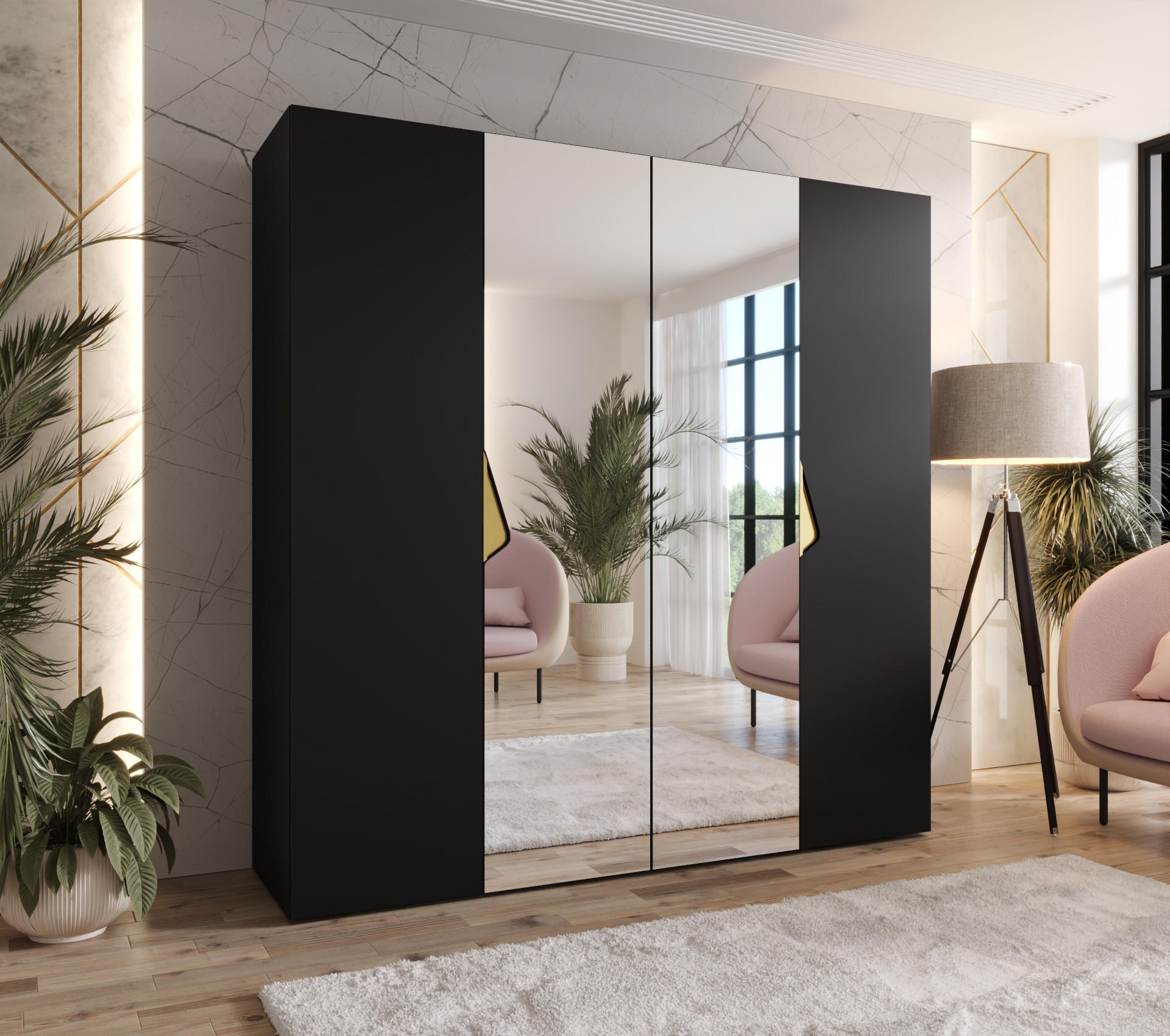 DREHTÜRENSCHRANK 202/200/52 4-türig - Goldfarben/Schwarz, Holz/Metall (200/202/52cm) - Abiks Möbel