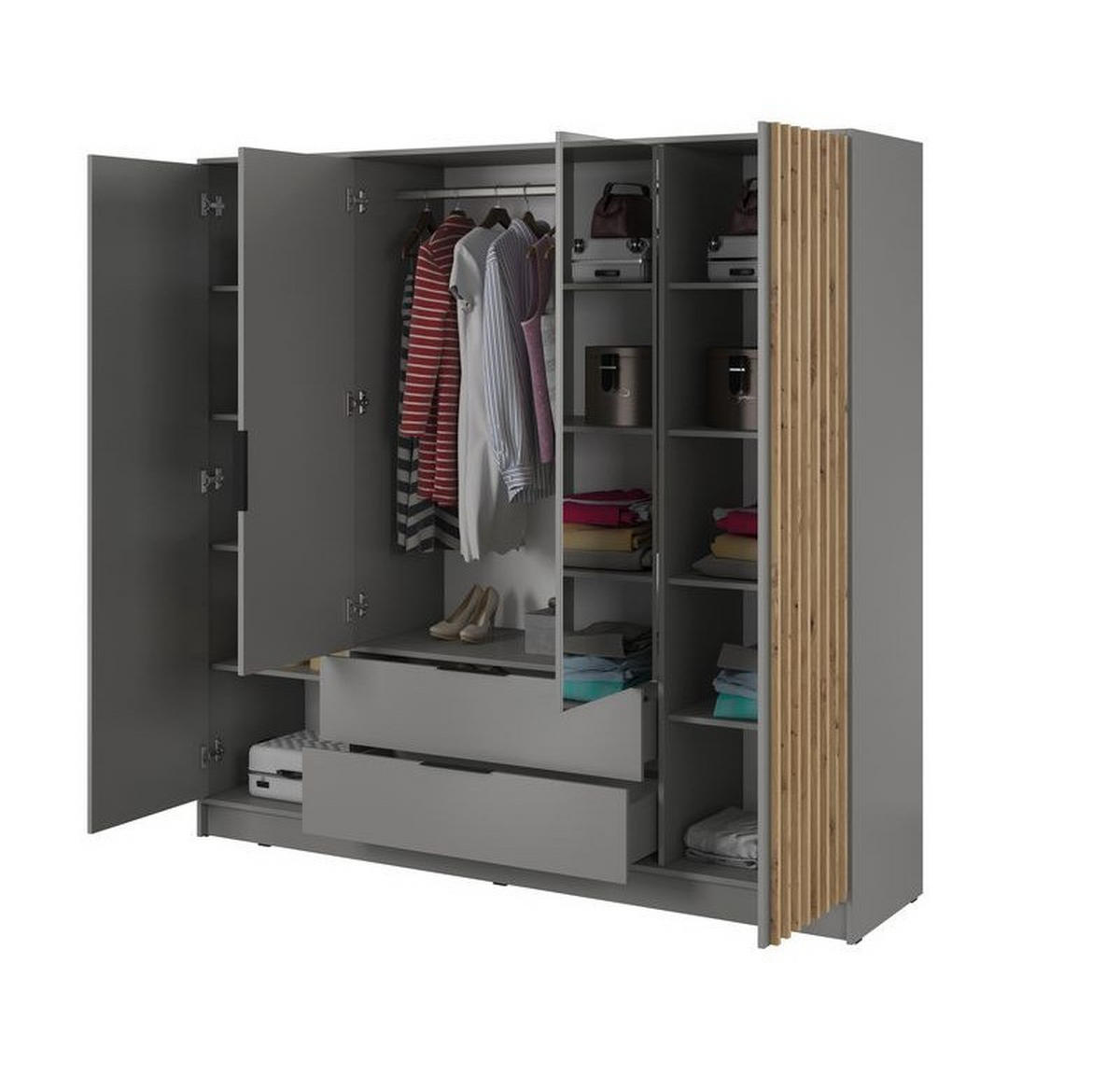 KLEIDERSCHRANK – 206 cm – Nelly – Grau - Grau, Holzwerkstoff (206/200/51cm) - hi-markt