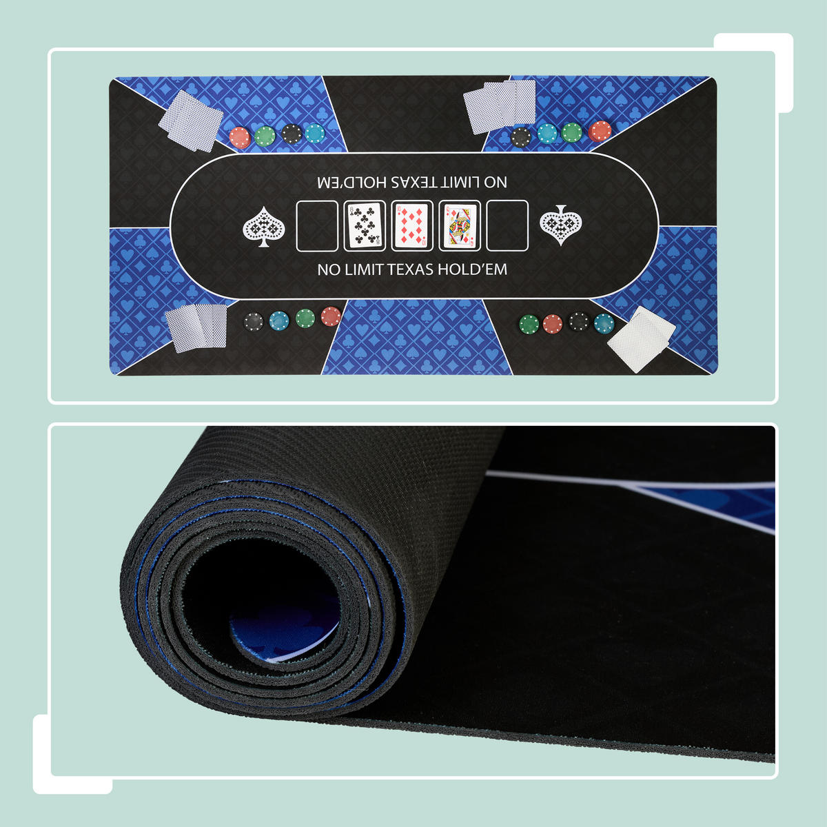 POKERMATTE - Blau/Schwarz, Wellpappe/Kunststoff (120/0.2cm) - Relaxdays