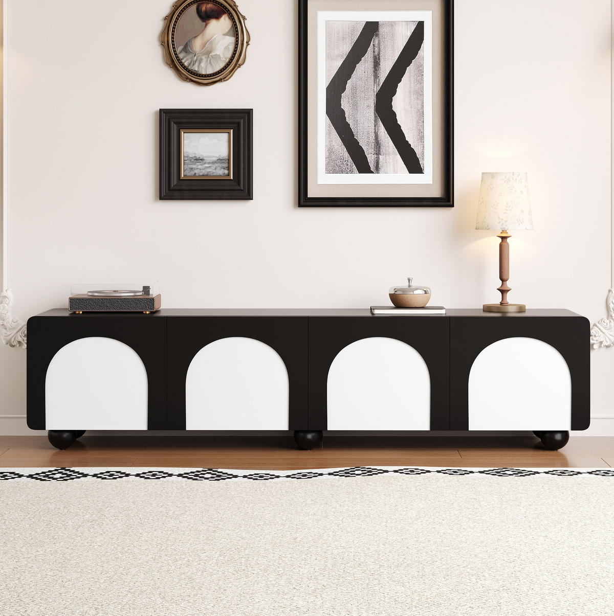 TV-SCHRANK in Schwarz/Weiß mit 2 Schubladen, 2 Türen und Kabeldurchführungen 180/38/45 cm - Schwarz, Holzwerkstoff (180/45/38cm) - Redom