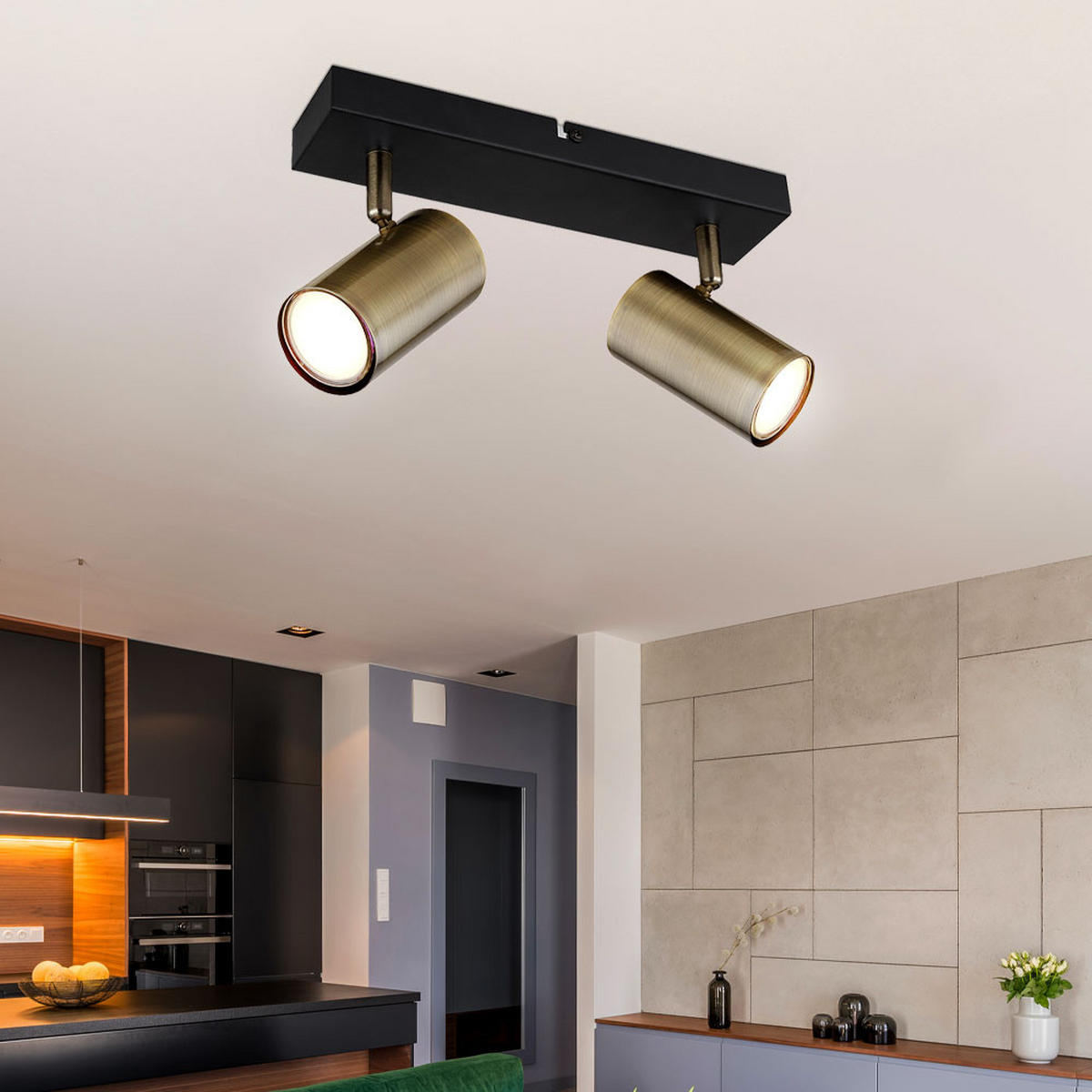 DECKENLEUCHTE Metall Messing gebürstet - Messingfarben, Metall (26/6/12cm) - Globo Lighting