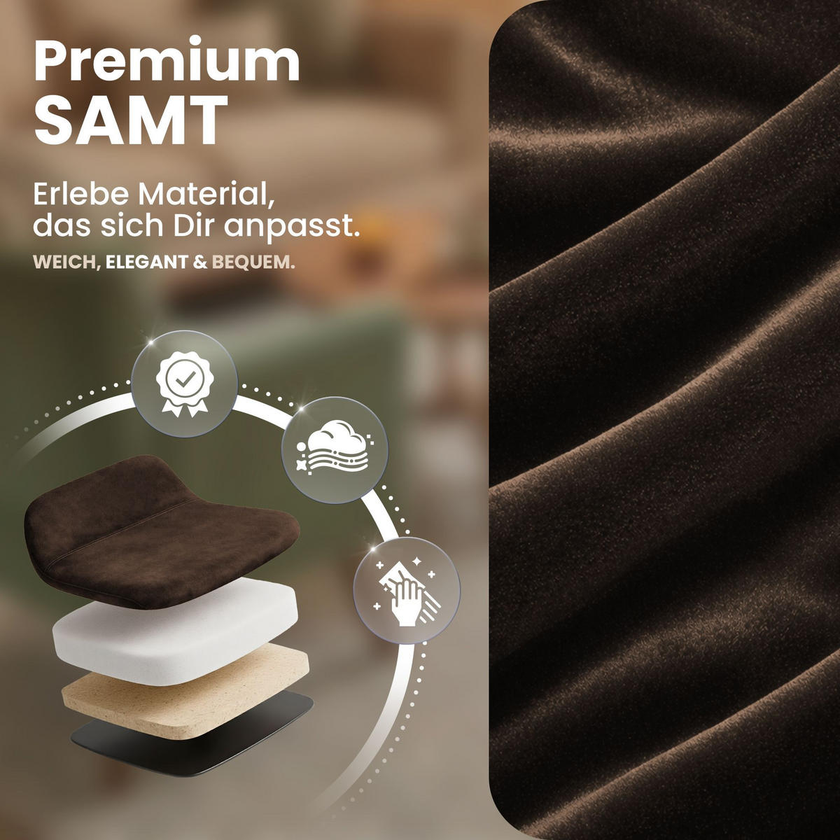 STUHL 4 Samt Braun - Schwarz/Braun, Textil/Metall (45/84/55cm) - CLP