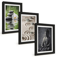 BILDER SET 3er Set - 20x30 cm Schwarzer Rahmen - Entspannender Blick auf den Zen-Buddha - Schwarz, Kunststoff (20/30cm) - TULUP