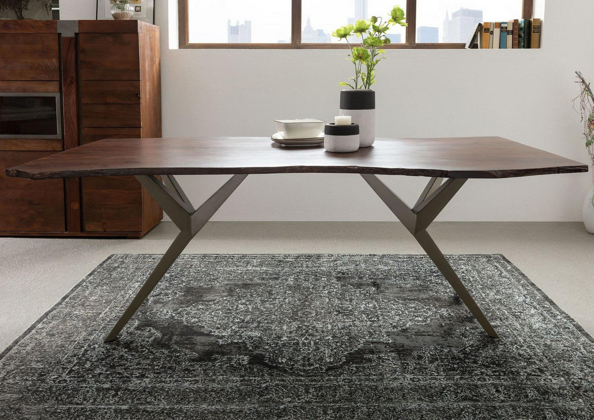 BAUMTISCH Akazie 180x90x76 braun lackiert Beine silber matt FREEFORM 4 #32 - Silberfarben/Braun, Holz (90/180/76cm) - Massivmoebel24