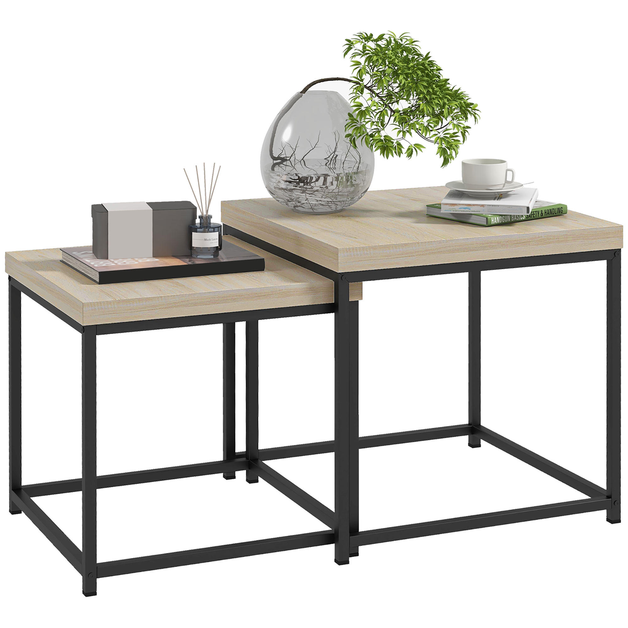 COUCHTISCH DE-15757 2er-Set nestbar Hellholz - Naturfarben, Metall (45/45/45cm) - ComfortXL