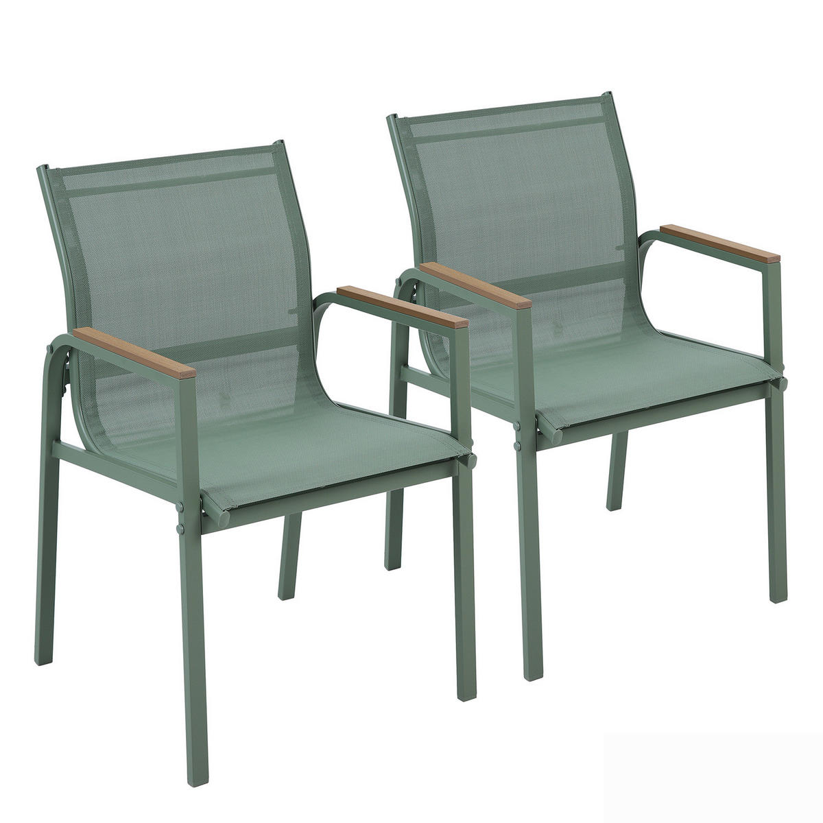 GARTENSTUHL - 2er-Set - Stahl / Olefin - Grün, Textil/Metall (57/91/64cm) - home24