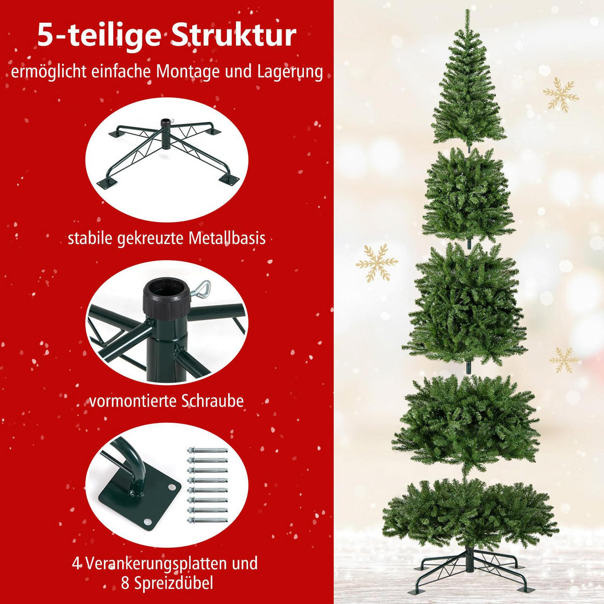 WEIHNACHTSBAUM große Tannenform mit LEDs 360 cm grün - Grün, Kunststoff (360cm) - COSTWAY