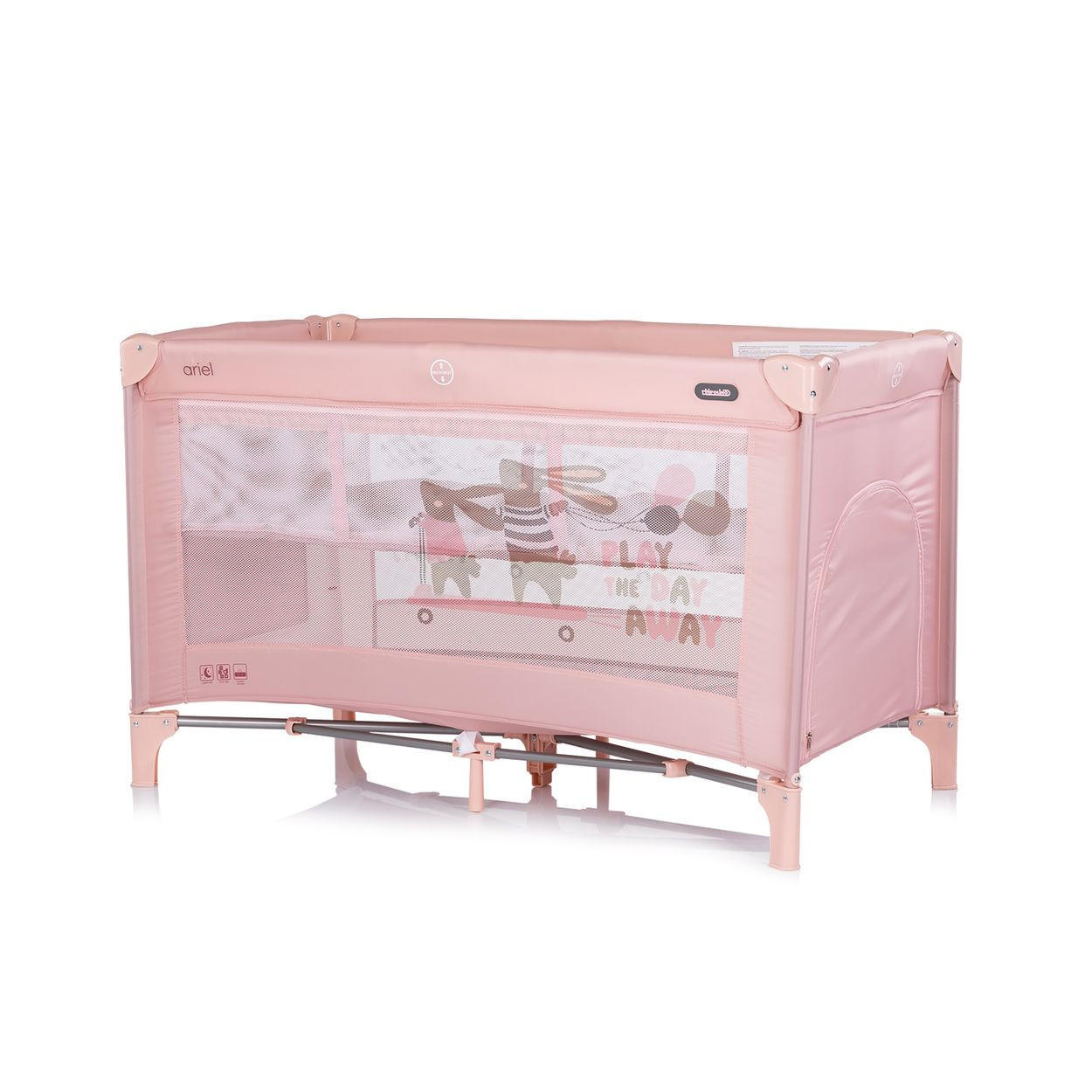 BABYREISEBETT Ariel 2 Ebenen weiß rosa Tragetasche, Seiteneingang, Seitentasche, Polyester, Reißverschluss - Rosa, Metall (60/120cm) - Chipolino