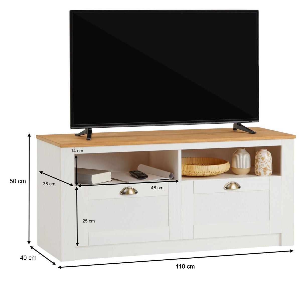 TV-LOWBOARD BOLTON weiß/braun - Weiß/Braun, Holz (110/50/40cm) - IDIMEX
