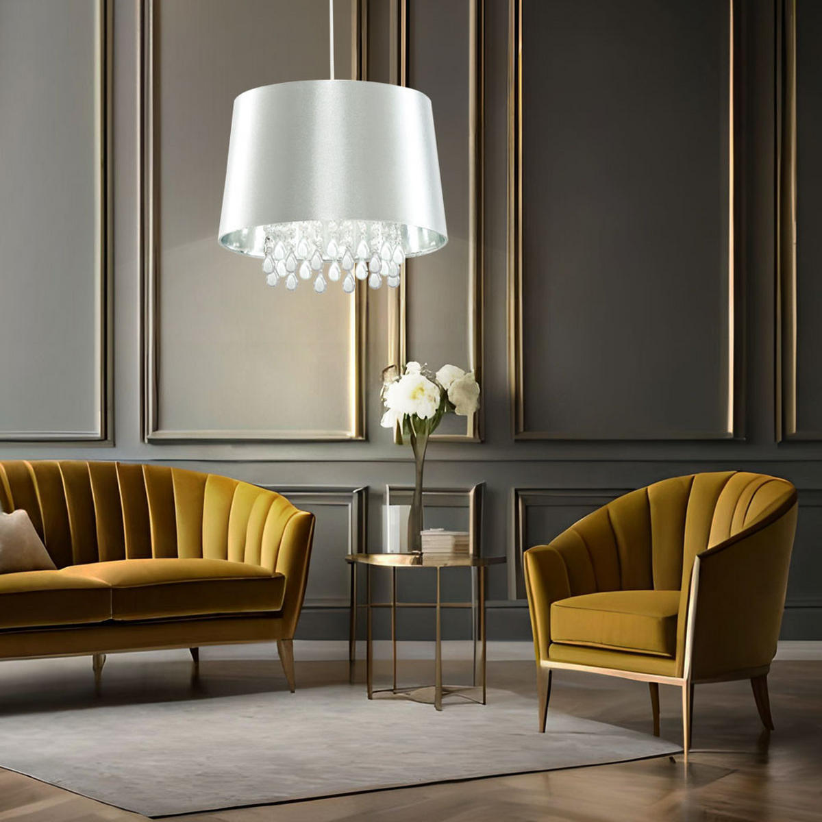 LED HÄNGELEUCHTE Kristall Optik Silber - Silberfarben, Metall (32/32/153cm)