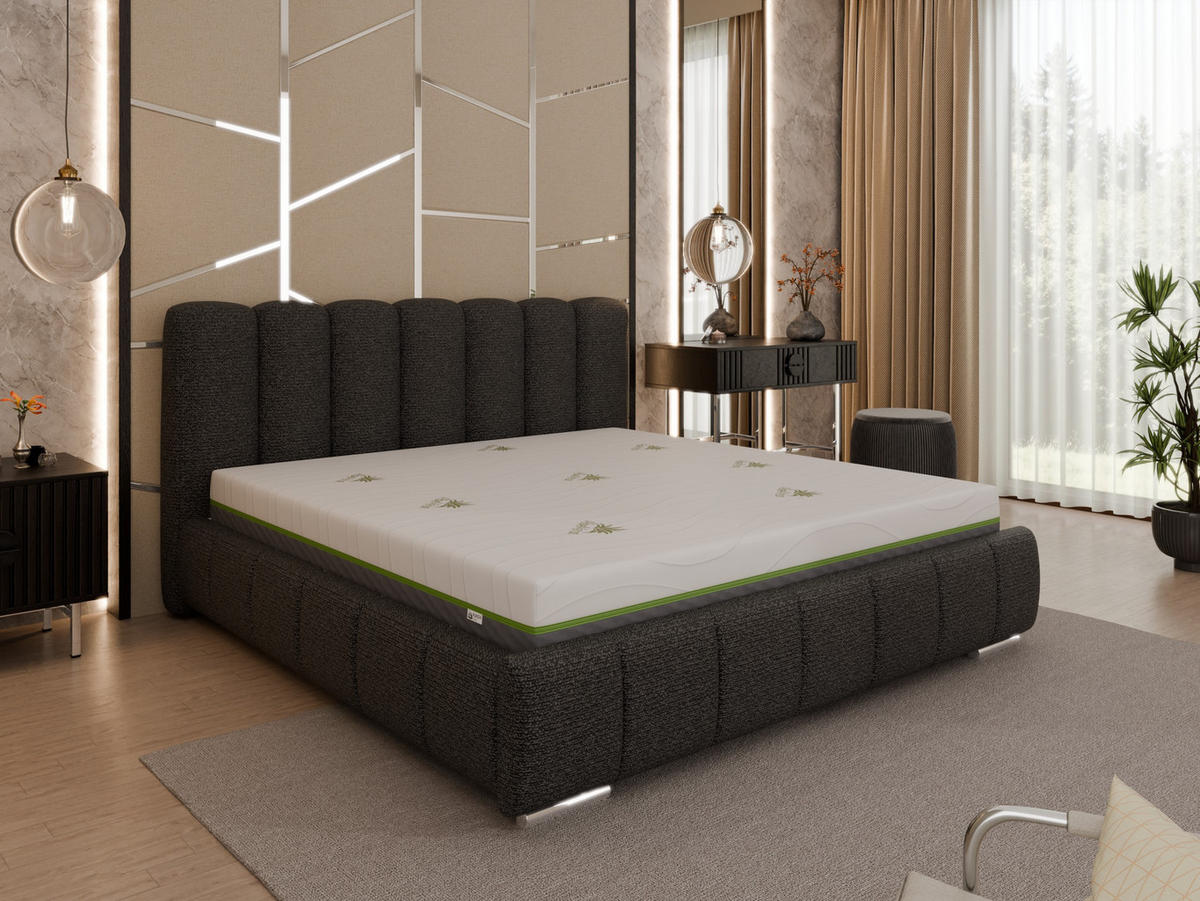POLSTERBETT Zaira 180x200cm – Elegantes Polsterbett für modernen Wohnstil , ZONIERTE TASCHENFEDERN KOKOS (21cm), schwarz - Schwarz, Holz (180/200cm) - Panda Möbel