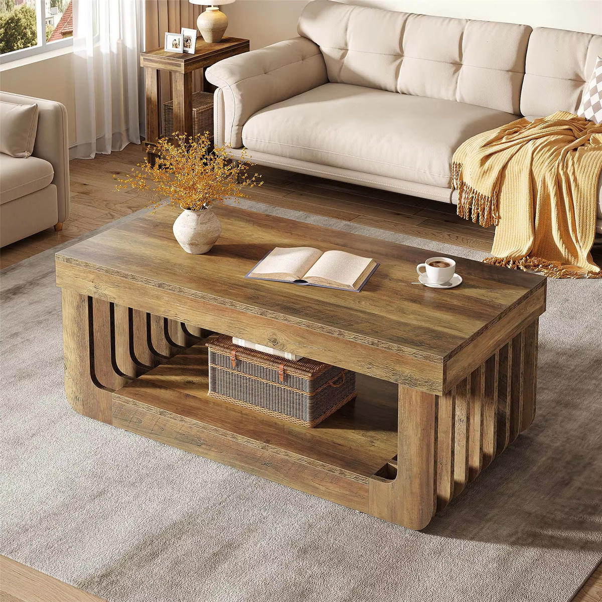 COUCHTISCH 120 cm mit Ablagefach Wohnzimmertisch - Braun, Holz (60/120/45cm) - Kaket