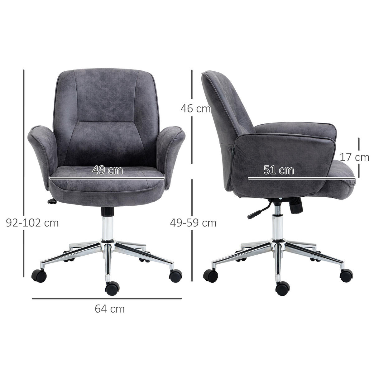 BÜROSTUHL Dustin Dunkelgrau Schaumstoff 67/69/92-102 cm - Dunkelgrau, Kunststoff/Textil (69/102/67cm) - Jamb