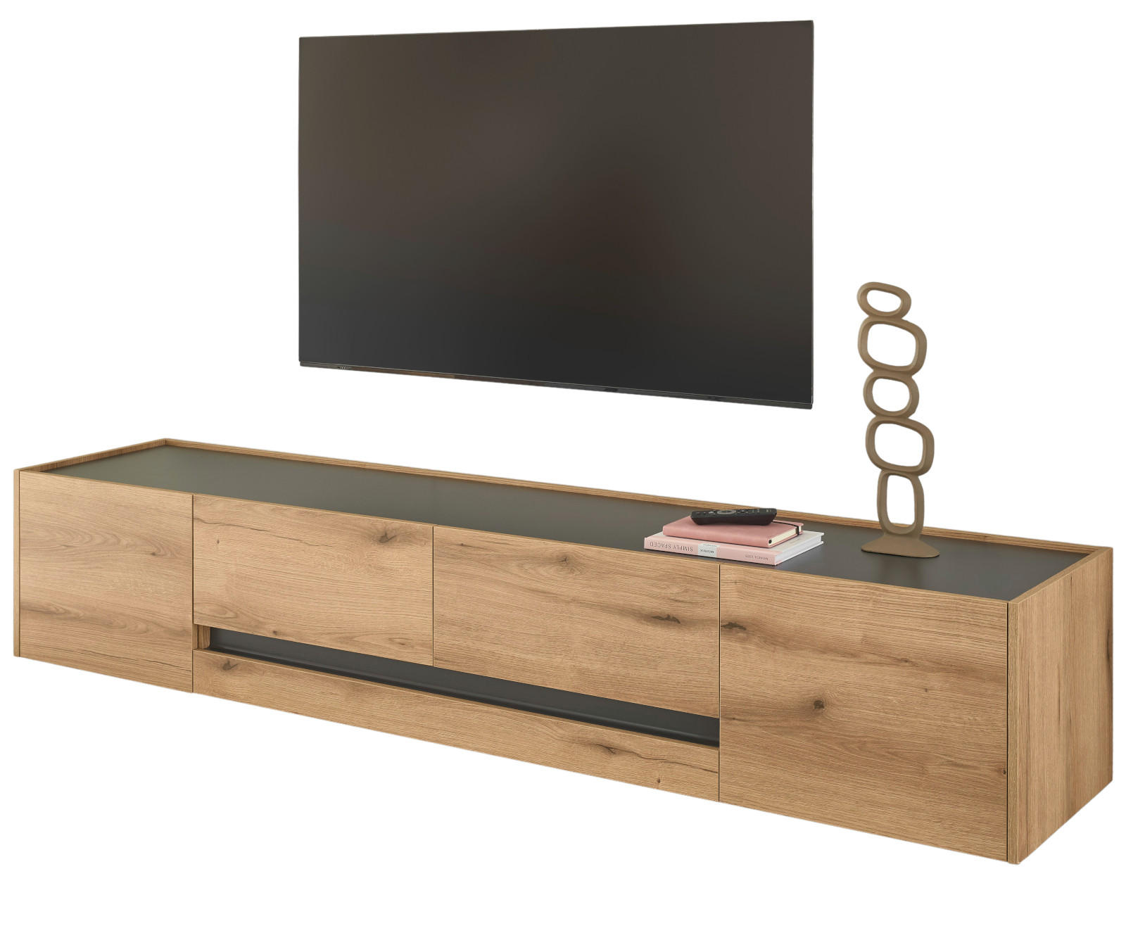 TV-LOWBOARD Eiche Evoke, grau 220 cm, TV Unterschrank mit Stauraum - Eichefarben/Schwarz, Holz/Holzwerkstoff (223/40/45cm) - Furn.Design
