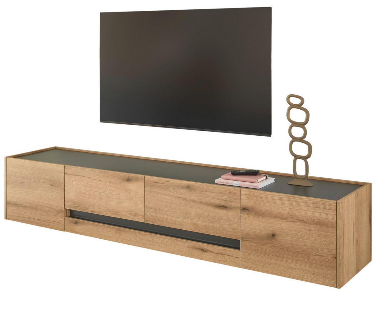 TV-LOWBOARD Eiche Evoke, grau 220 cm, TV Unterschrank mit Stauraum - Eichefarben/Schwarz, Holzwerkstoff/Kunststoff (223/40/45cm) - Furn.Design