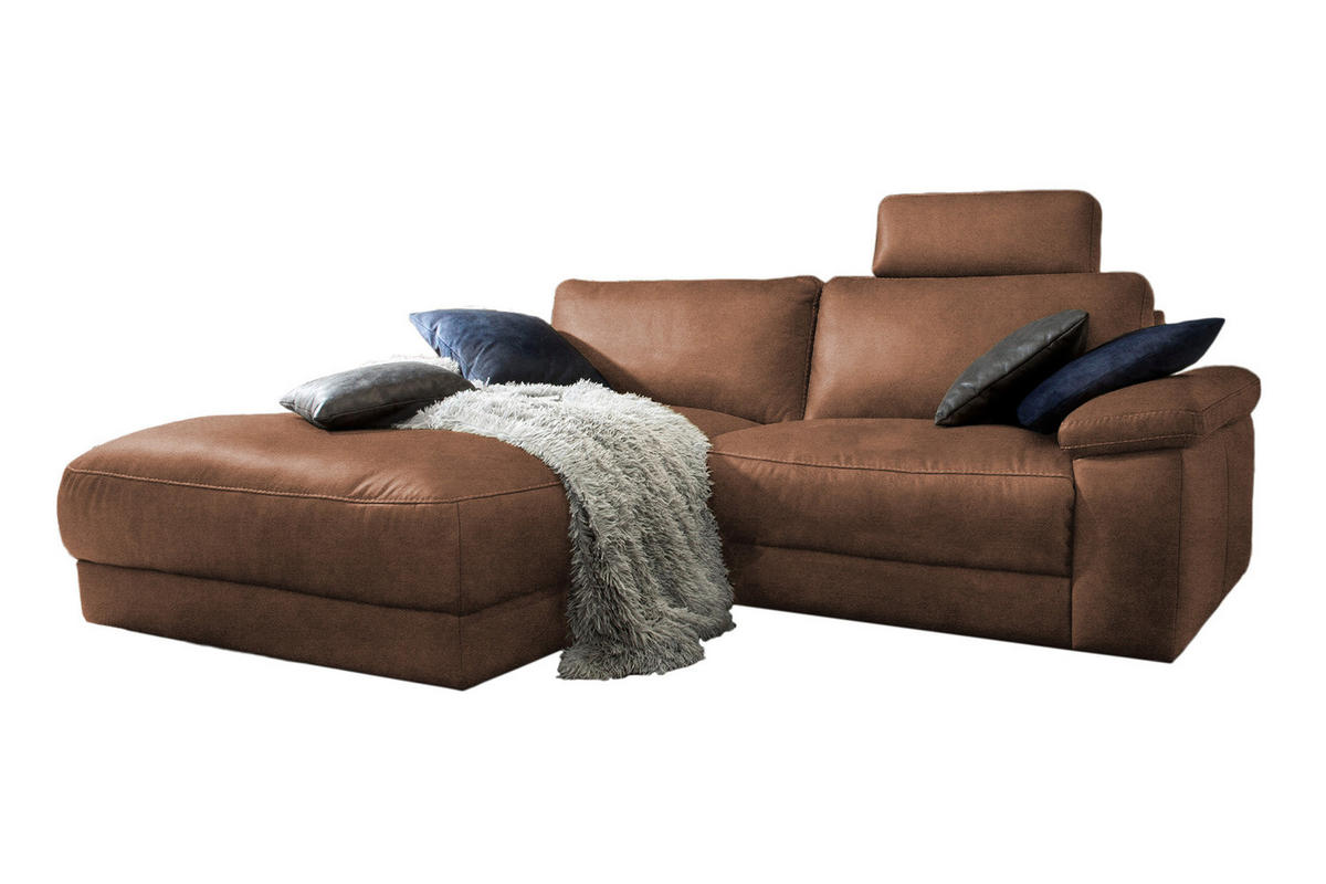 ECKSOFA MOTORISCH. RELAXFUNKTION LOLA Braun Leder - Dunkelbraun/Schwarz, Leder (233/178cm) - KAWOLA