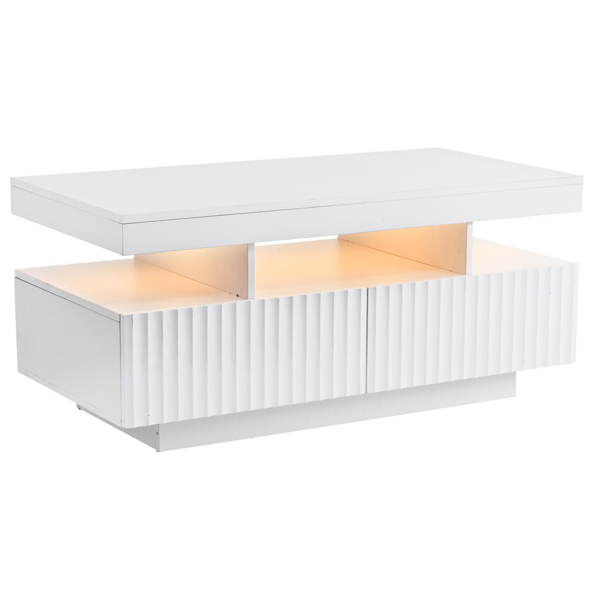 COUCHTISCH 100/50 cm mit 2 Schubladen und LED-Beleuchtung in Weiß - Weiß, Holzwerkstoff (100/50/45cm) - BEAOK
