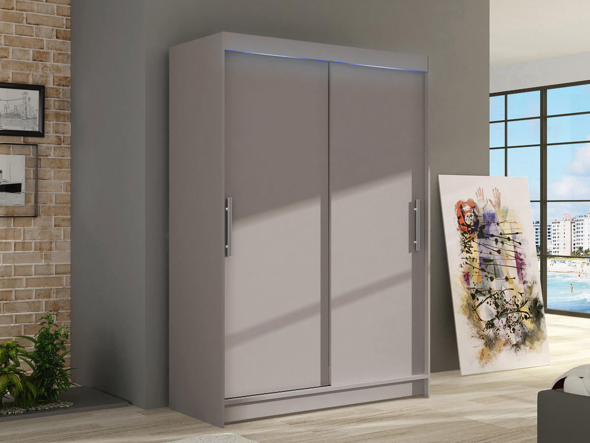 KLEIDERSCHRANK Miami I, mit RGB LED Beleuchtung - Kaschmir/Silberfarben, Holzwerkstoff/Kunststoff (120/200/58cm) - MIRJAN24