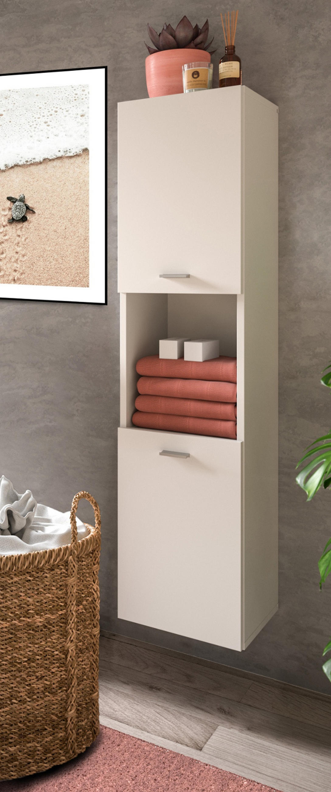 MIDISCHRANK weiß 30 cm, Badschrank hängend oder stehend - Silberfarben/Weiß, Holzwerkstoff/Kunststoff (30/125/29cm) - Inn.Furn